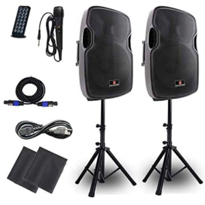 ELTEC ELT-PARTY PACK 15 Set de 2 Parlantes de 15" 5000W PMPO USB/SD/BT con microfono inalambrico, control y 2 parantes