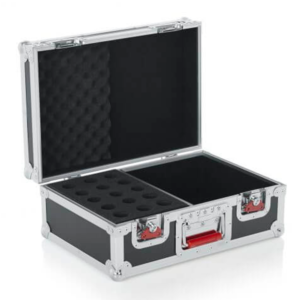 G-TOUR M15 | GATOR | ESTUCHE DE VUELO DE MADERA ATA CON GOTAS PARA 15 MICRÓFONOS; PESTILLOS EMPOTRADOS; ALMACENAMIENTO DE CABLE