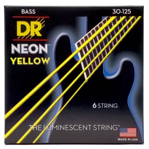 DRS-NYB6-30 | DR STRINGS | HI-DEF NEON™ YELLOW: COATED BASS STRINGS: 30, 45, 65, 85, 105, 125 "DR STRINGS"