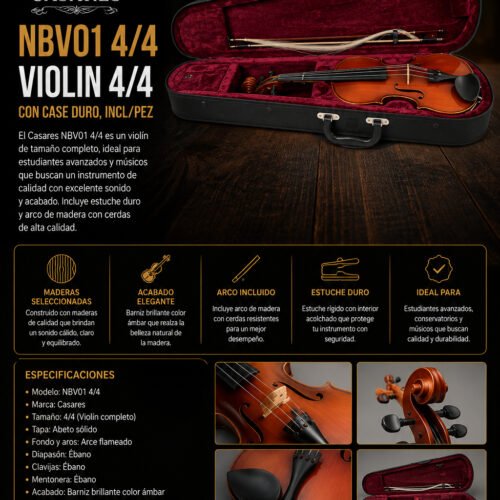 NBV01 4/4 | CASARES | VIOLIN 4/4 CON CASE DURO, INCL/PEZ "CASARES"