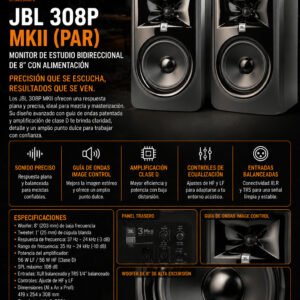 JBL 308P MKII (PAR) Monitor de estudio bidireccional de 8" con alimentación
