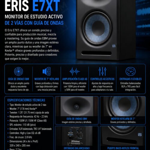 ERIS E7XT | Presonus | Monitor de estudio activos (UN) de 2 vías con guía de ondas