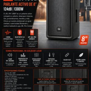JBL IRX 108BT Parlante activo de 8" 124dB 1300W