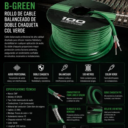 B-GREEN | CMP | ROLLO DE CABLE BALANCEADO DE DOBLE CHAQUETA COL VERDE