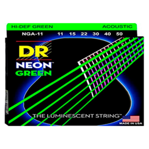 DRS-NGA-11 | DR STRINGS | CUERDAS HI-DEF NEON™ GREEN: COATED ACOUSTIC: 11, 15, 22, 30, 40, 50 "DR STRINGS"