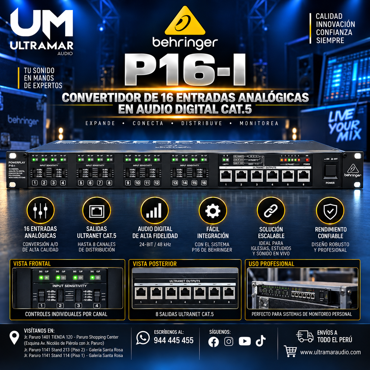 Behringer P16-I Convertidor de 16 entradas analógicas en audio digital CAT.5