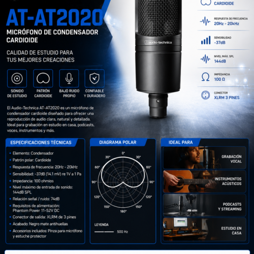AT-AT2020 Audio Technica Microfono de Condensador Cardioide