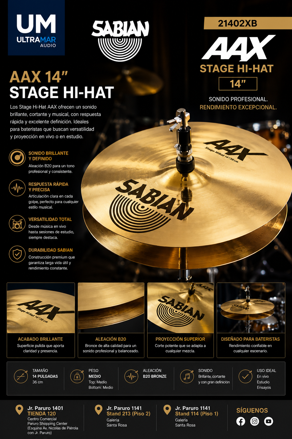 21402XB | Sabian | PLATILLO STAGE HIT HAT AAX 14" - Imagen 2