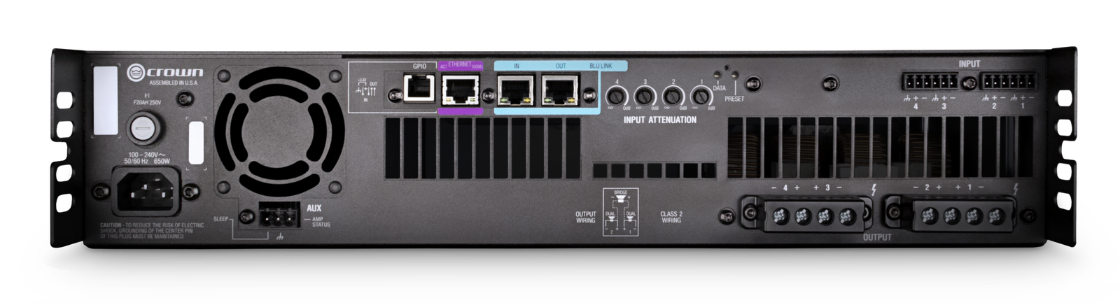 DCI4X300N | CROWN | Amplificador de potencia de cuatro canales, 300 W a 4 Ω con enlace BLU, 70 V/100 V/EN 54-16 compatible con aplicaciones de seguridad humana - Imagen 2