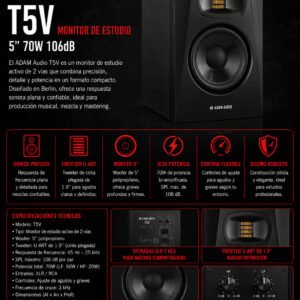 ADAM AUDIO T5V Monitor de estudio 5" 70W 106dB (Par)