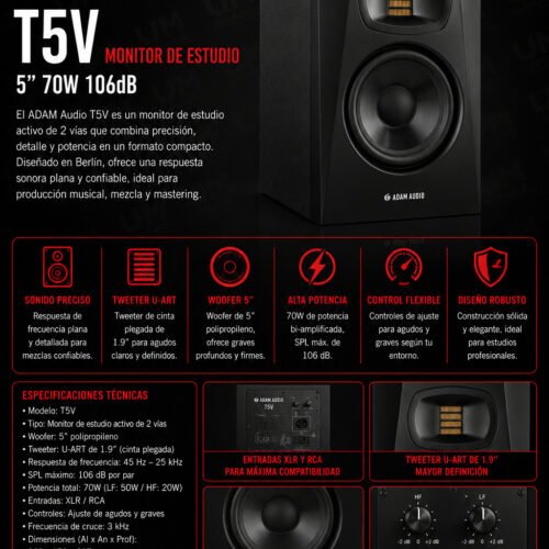ADAM AUDIO T5V Monitor de estudio 5" 70W 106dB (Par)