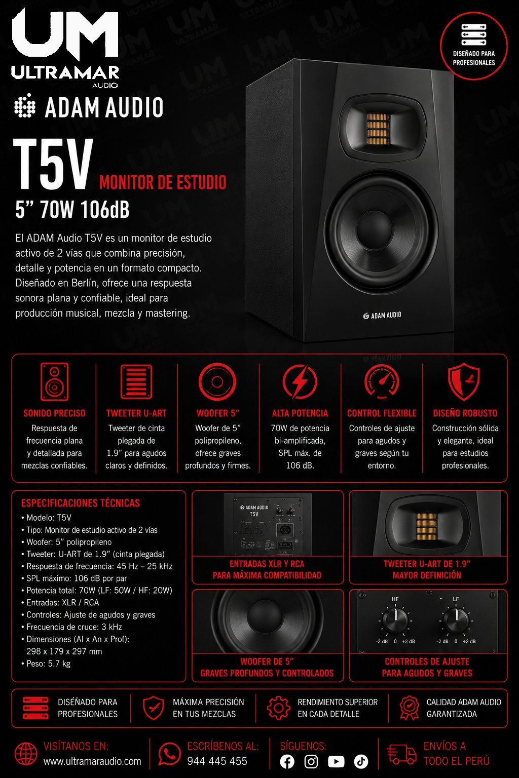 ADAM AUDIO T5V Monitor de estudio 5" 70W 106dB (Par)