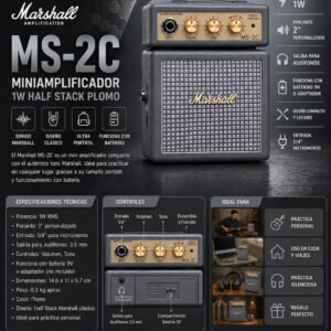 Marshall MS-2C | MINIAMPLIFICADOR 1W HALF STACK PLOMO
