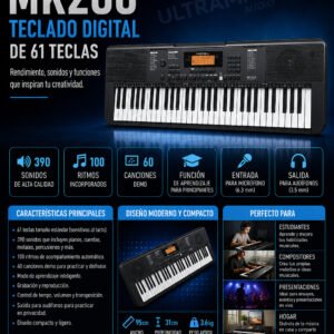 MED-MK200 | Medeli | KEYB 61 TECLAS, VOCES 585, POLIF 64, PARL 2 X 2.5W, USB MIDI