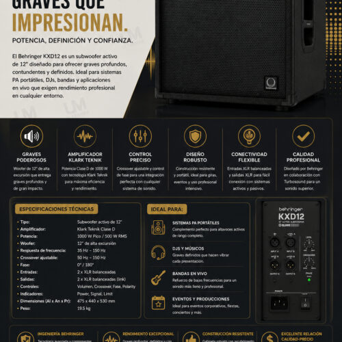 Behringer KXD12 Amplificador de teclado con altavoz Turbosound de 12"