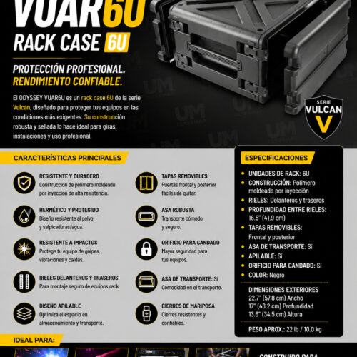 ODYSSEY VUAR6U Caja de bastidor 6U a prueba de polvo hermética a prueba de polvo Vulcan Series