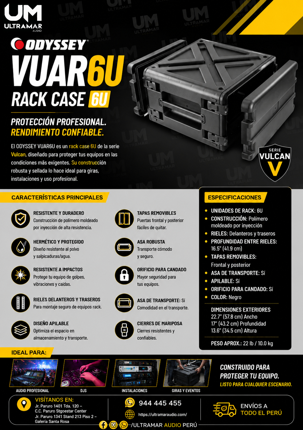ODYSSEY VUAR6U Caja de bastidor 6U a prueba de polvo hermética a prueba de polvo Vulcan Series