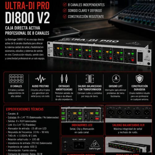 Behringer DI800 V2 Caja directa Profesional de 8 canales