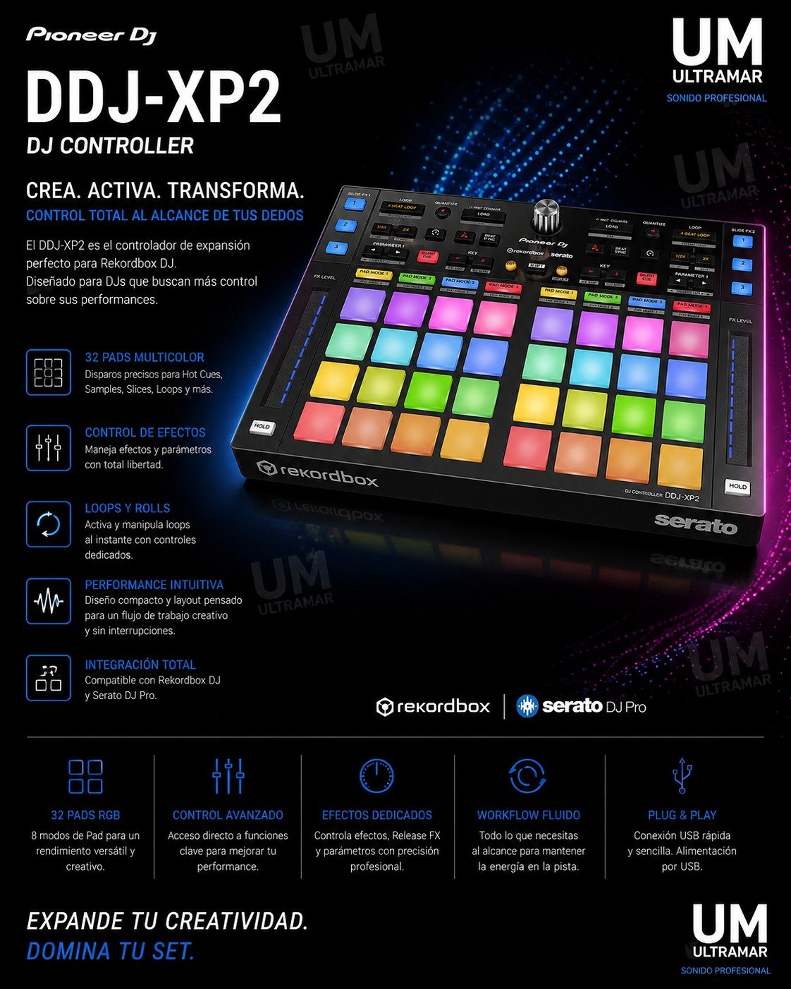PIONEER DJ DDJ-XP2 Subcontrolador para Rekordbox DJ / Serato DJ Pro