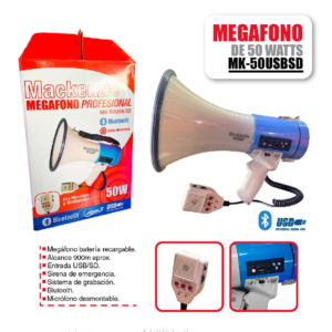 MACKENZIE MK-50USB/SD Megáfono de 50 watts con doble batería