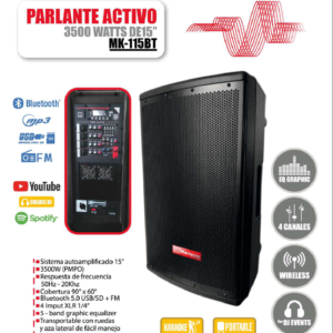 MACKENZIE MK-115BT Altavoz Amplificado 15" con 4 XLR, 3500W con BT