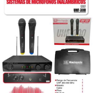 MACKENZIE UHF-300 Sistema de Micrófono Inalámbrico Doble con UHF Multi Frecuencia