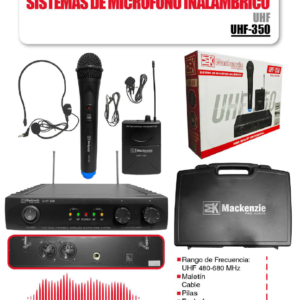 MACKENZIE UHF-350 Sistema de Micrófono Inalámbrico con UHF Multi Frecuencia