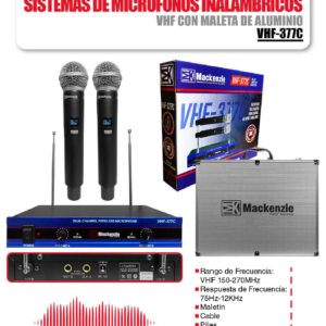 MACKENZIE VHF-377C Sistema de Micrófono Inalámbrico Doble con VHF