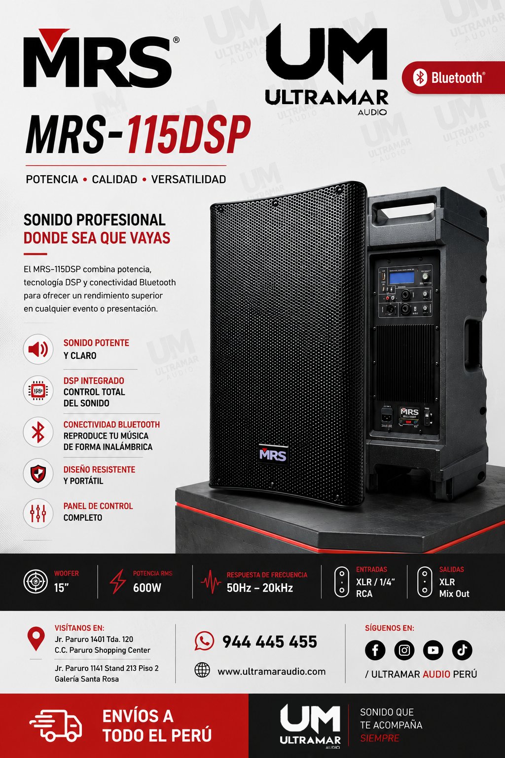 MRS MRS-115DSP Caja Amplificada C/DSP 1400W, BT, LF 15", HF 1.35", 136DB