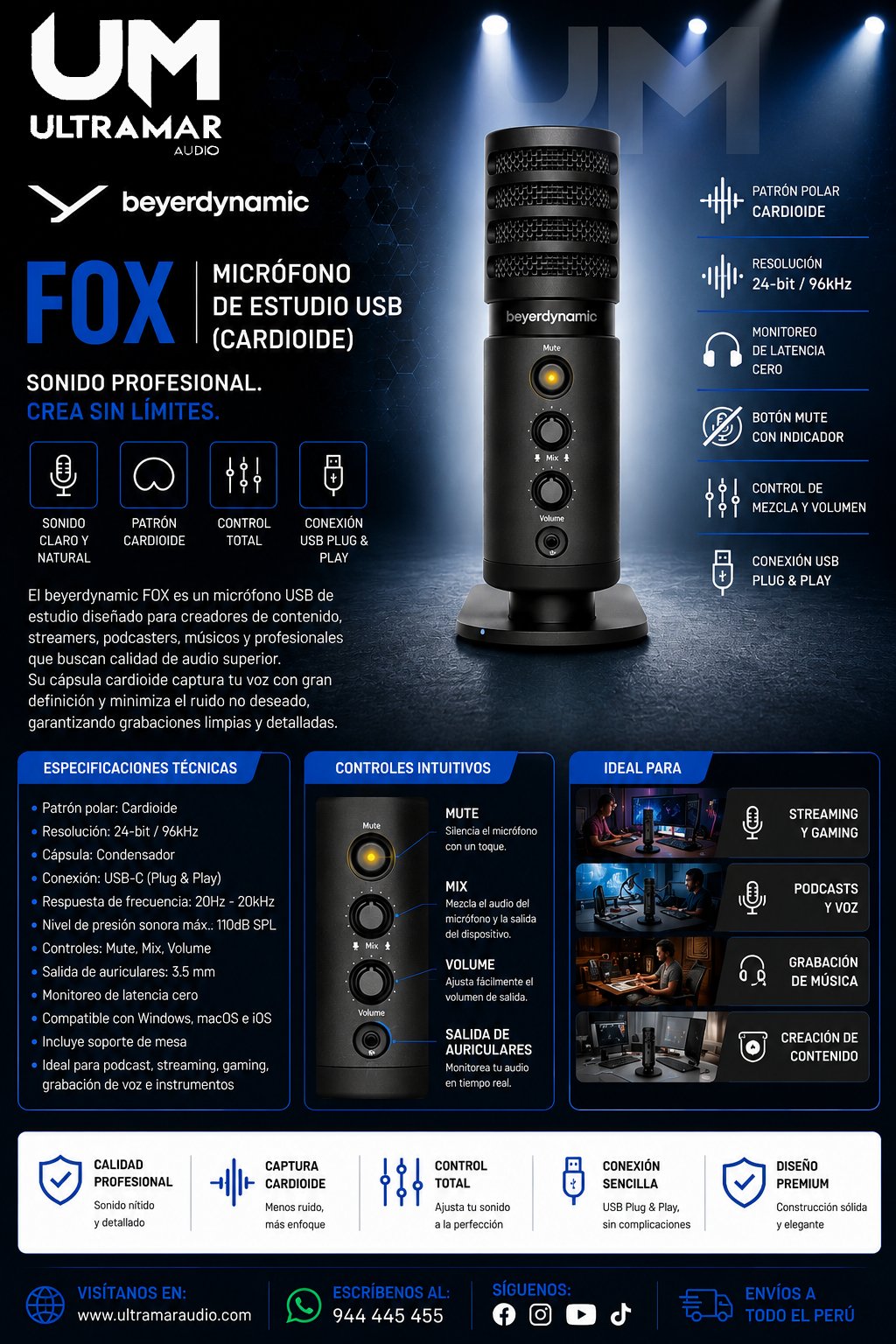 FOX | BEYERDYNAMIC | Micrófono de estudio USB (cardioide)