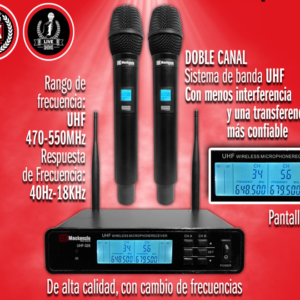 MACKENZIE UHF-325 Sistema de Micrófono Inalámbrico Doble con UHF Multi Frecuencia