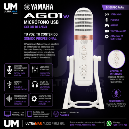 Yamaha AG01W Micrófono USB Blanco Profesional