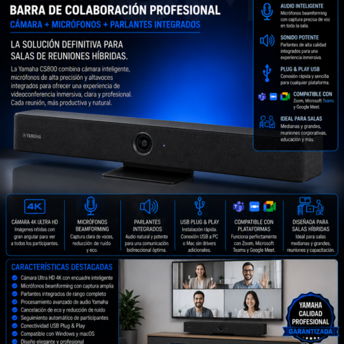 Yamaha CS800 barra de colaboración profesional con cámara 4K