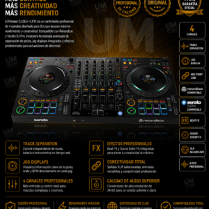 PIONEER DDJ-FLX10 Controlador DJ de 4 canales para múltiples aplicaciones de DJ (negro)