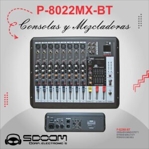 P-8022MXBT | SOOOM | Consola Amplificada de 8 canales USB