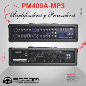 PM-409A-MP3 | SOOOM | Amplificador de 4 entradas 400 W RMS, Efecto de voz USB - Ecualizador