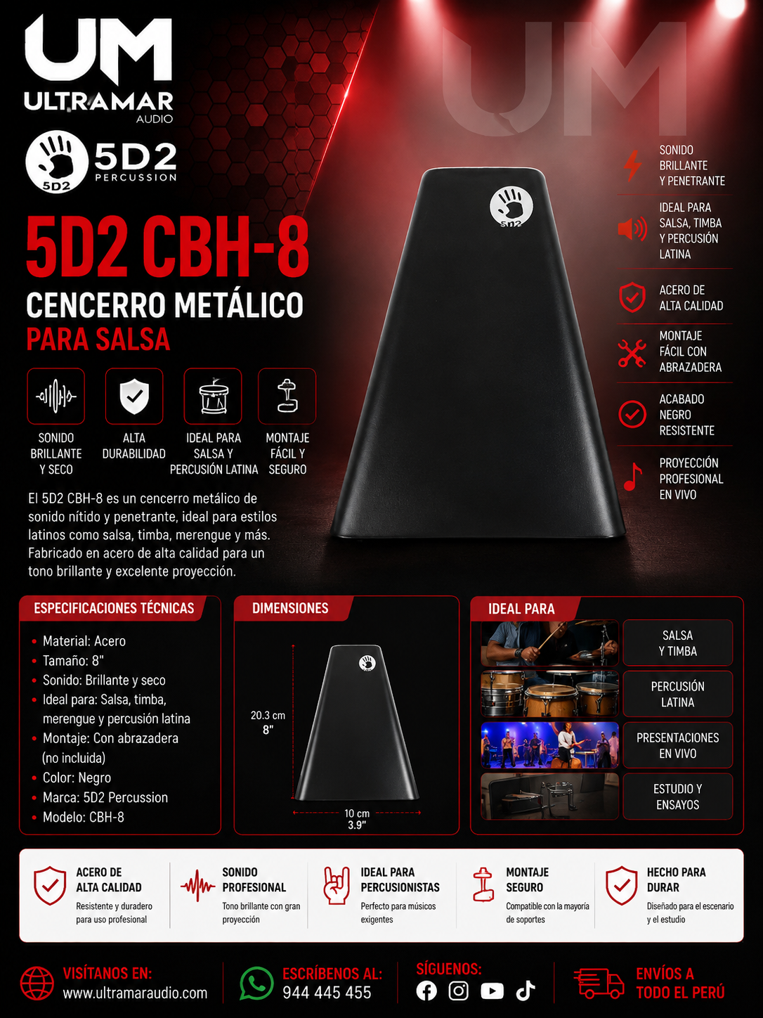 5D2 CBH-8 Cencerro Metálico para Salsa