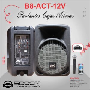 B8-ACT-12V | SOOOM | PARLANTE RECARGABLE 8" + MICROFONO VHF /USB"SOOOM -TALK"B8ACT-12V