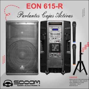 EON-615-R |SOOOM| PARLANTE RECARGABLE  15" 1800W C/MICROFONO INALAMBRICO/USB "SOOOM-TALK" EON-615-R