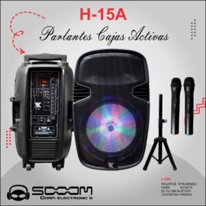 H-15A |SOOOM| PARLANTE RECARGABLE 15" C/ MICROF. DUAL INALAMBRICO/USB"SOOOM -TALK"H-15A