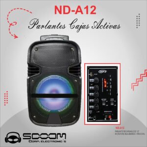 ND-A12 | SOOOM | PARLANTE  RECARGABLE 12" + 1 MICROFONO INALAMBRICO