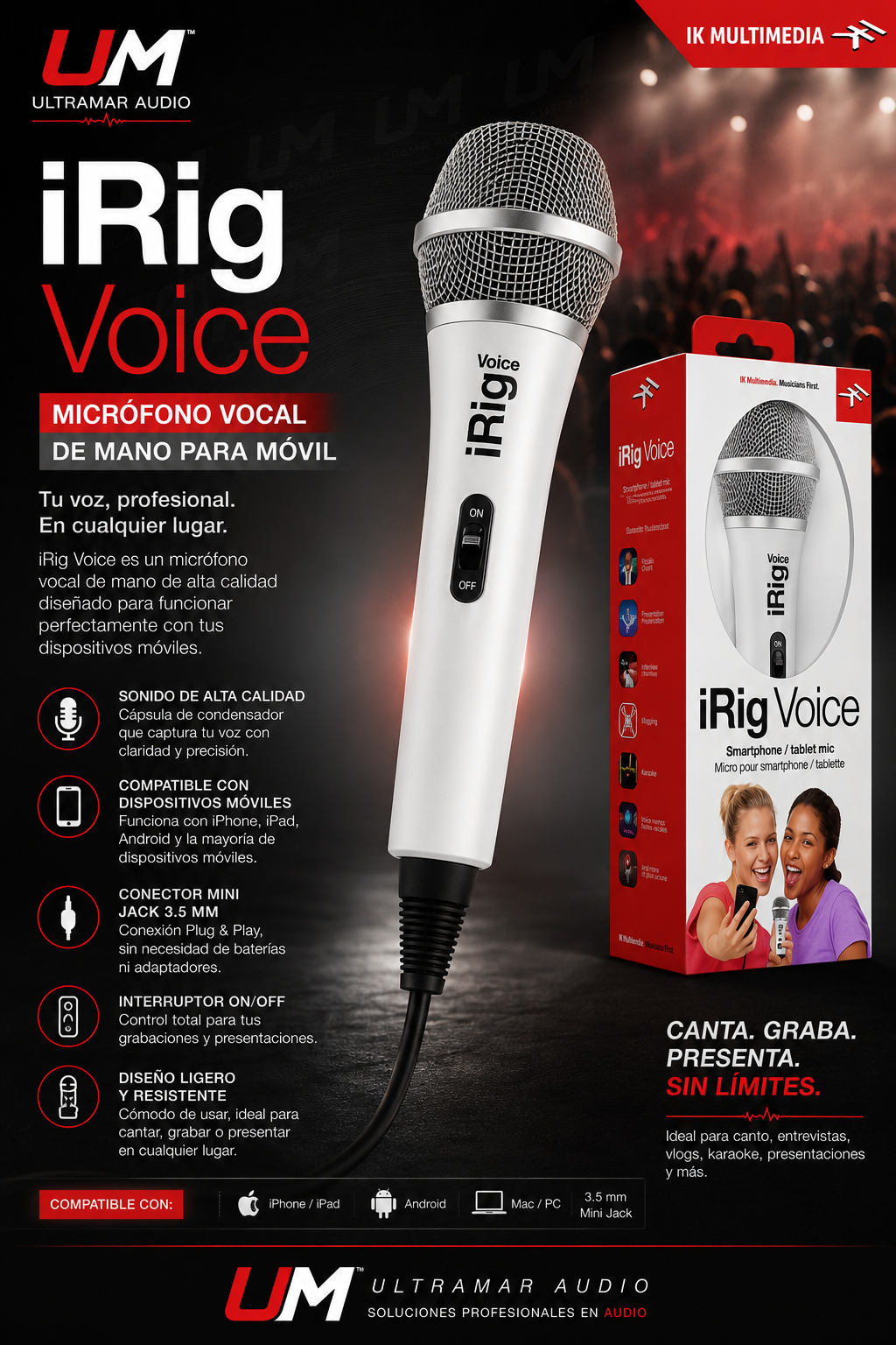 IK Multimedia iRig Voice Micrófonos de mano para teléfonos inteligentes y tabletas