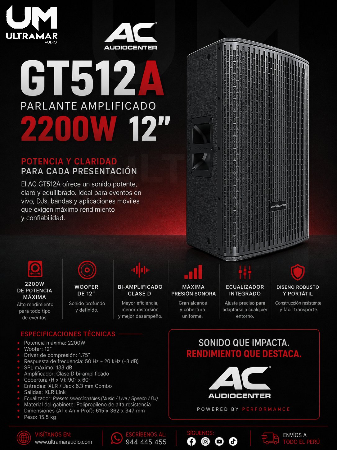 AC GT512A Parlante Amplificado 2200W 12"