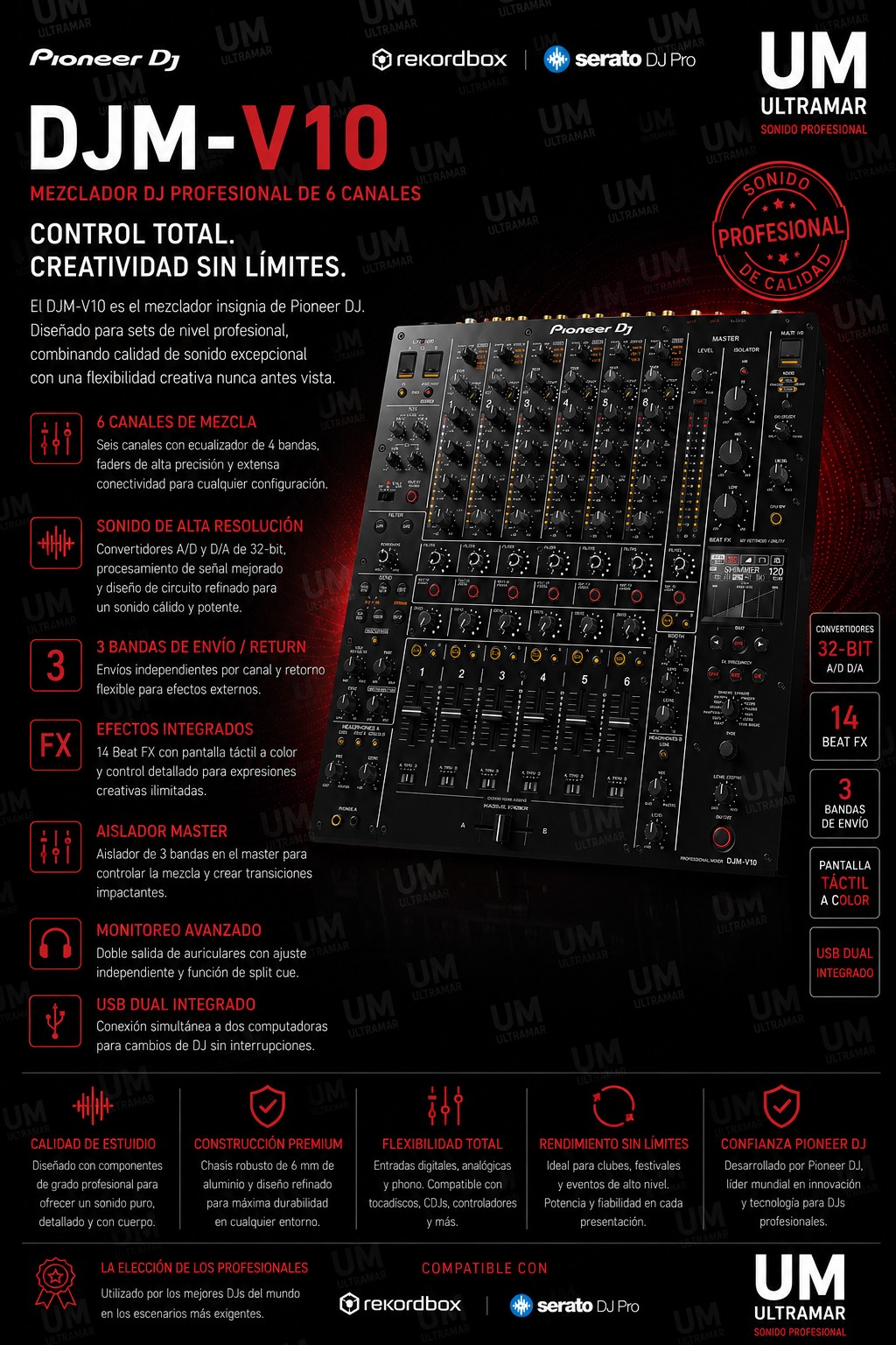 Pioneer DJM V10 mezcladora DJ profesional de 6 canales