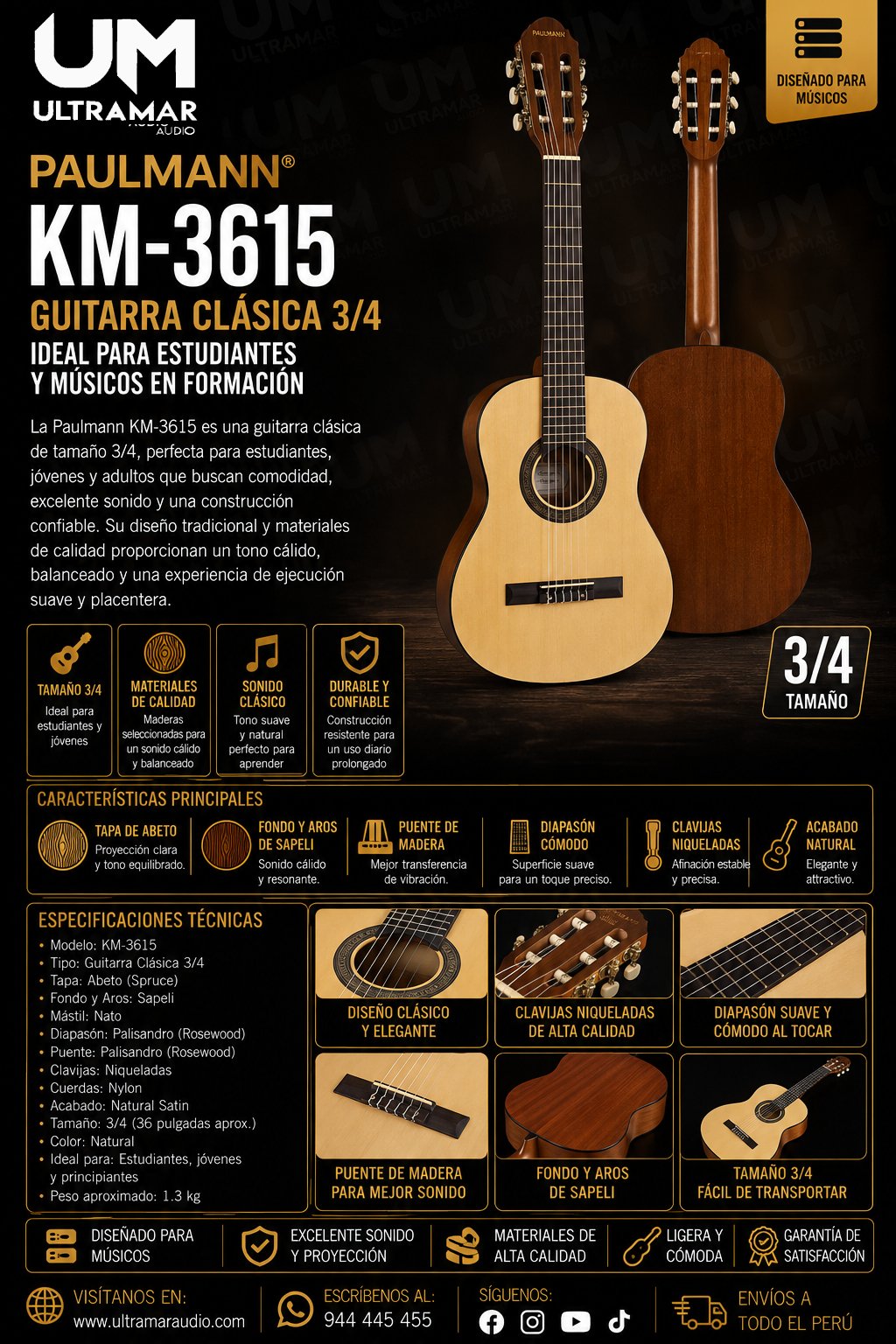 Paulmann KM-3615 Guitarra Clásica 3/4