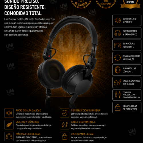 PIONEER HDJ-CX Auriculares DJ On-Ear profesionales (negro)