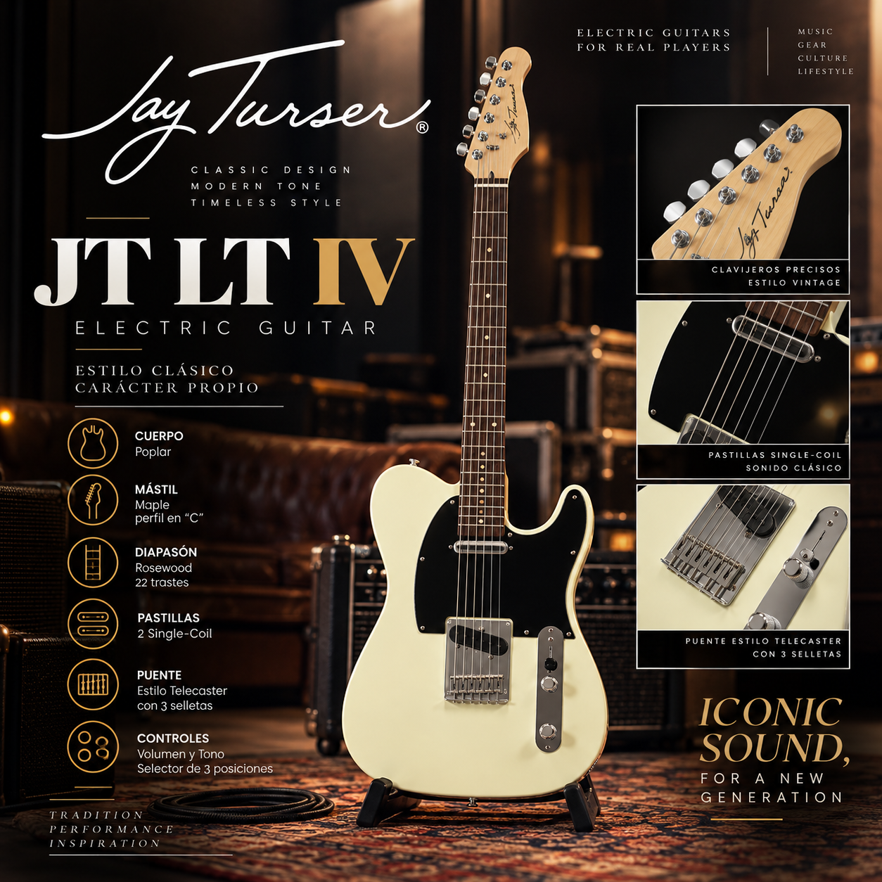 Jay Turser JT-LT-IV | Guitarra Eléctrica Ivory