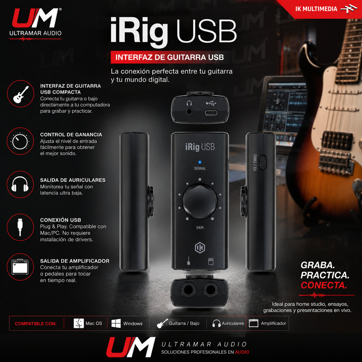 IK Multimedia – IRig USB Interfaz de grabación para Guitarra