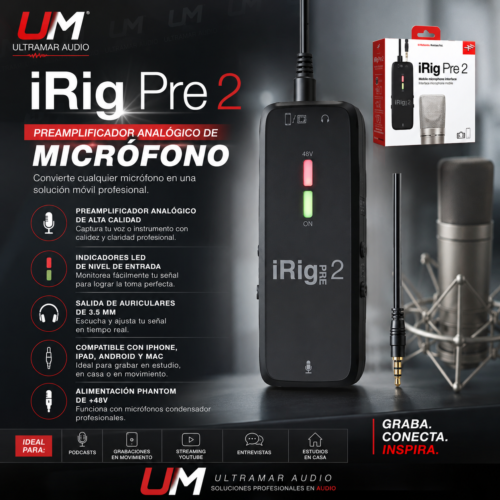 IK Multimedia iRig Pre 2   Micrófono XLR para Smartphones, Tablets y cámaras de video
