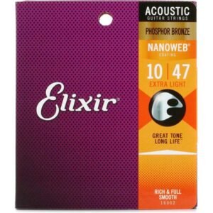 ELIXIR 16002 Cuerda de Guitarra Acústica PHOSPHOR BRONZE NANOWEB® COATING EXTRA LIGHT (.010-0.47)